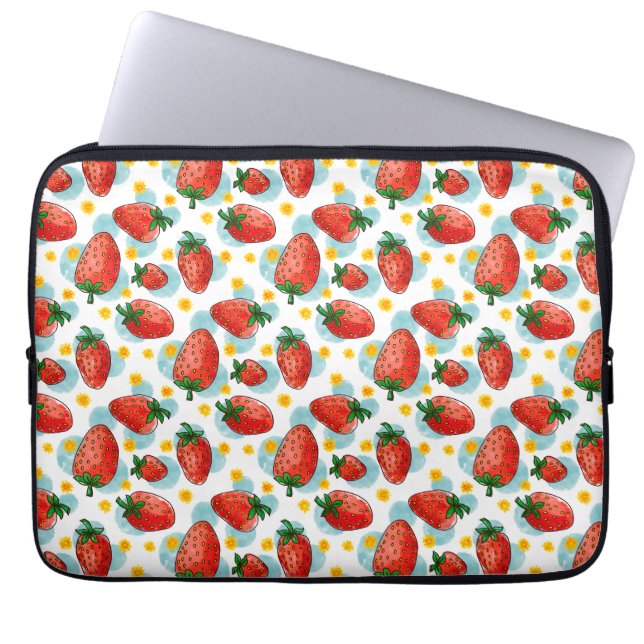 Aardbeien & margrieten laptop sleeve (Voorkant)