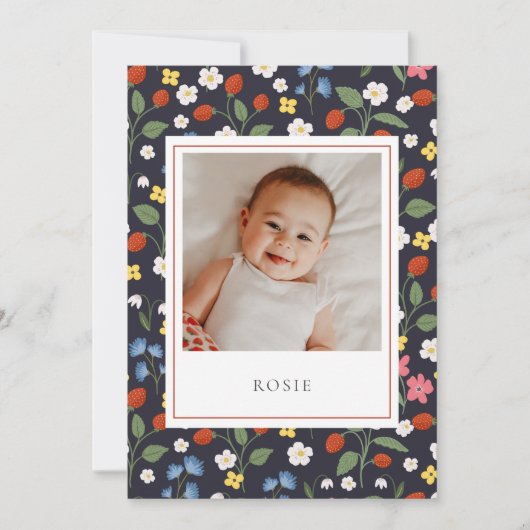 Aardbeien marine Baby Geboorteaankondiging Aankondiging (Voorkant)