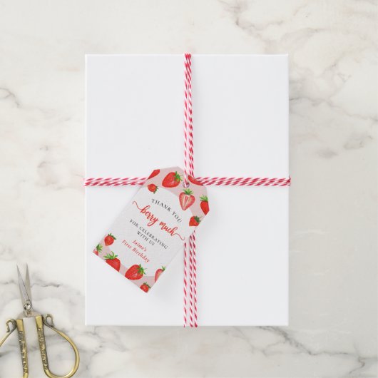Aardbeien meisje 1e verjaardag dank u Berry Much Cadeaulabel (Met Touw)
