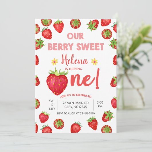 Aardbeien meisje bessen een lieflijke verjaardagsu kaart (Staand voorkant)