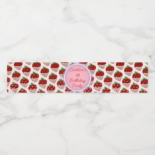 Aardbeien Meisje Roze Verjaardag Dank u Berry Much Waterfles Etiket (Enkel label)