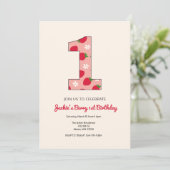 Aardbeien Meisjes 1e Verjaardag Feest Uitnodiging (Staand voorkant)