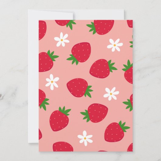 Aardbeien Meisjes 1e Verjaardag Feest Uitnodiging (Achterkant)