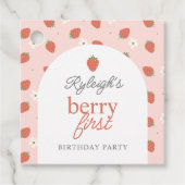 Aardbeien Meisjes Berry Eerste Verjaardagsfeest | Bedankjes Labels (Voorkant)