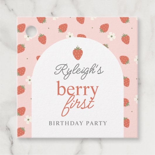 Aardbeien Meisjes Berry Eerste Verjaardagsfeest | Bedankjes Labels (Voorkant)