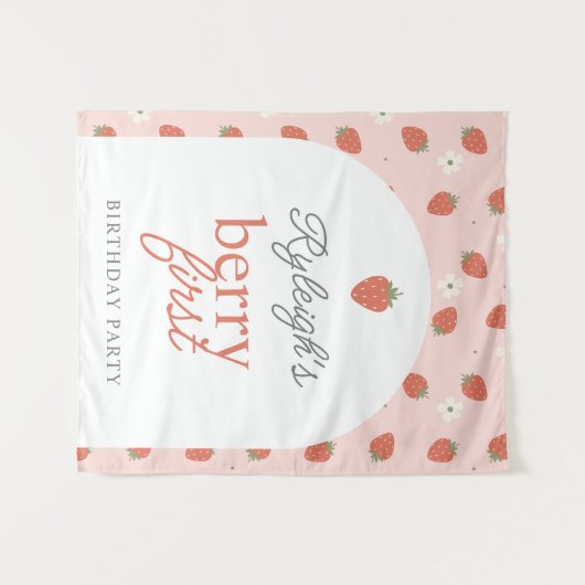 Aardbeien Meisjes Berry Eerste Verjaardagsfeest | Wandkleed (Voorkant (horizontaal))