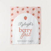 Aardbeien Meisjes Berry Eerste Verjaardagsfeest | Wandkleed (Voorkant)