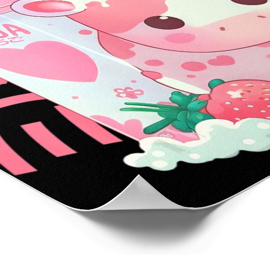 Aardbeien Melkmelk Koe Verpakking Kawaii J Poster (Hoek)