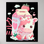 Aardbeien Melkmelk Koe Verpakking Kawaii J Poster (Voorkant)