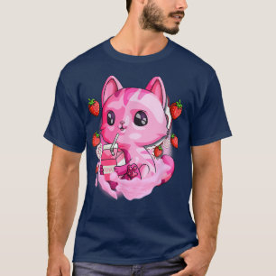 Aardbeien melkvet Cute Kawaii Kitten Anime Gift T-shirt