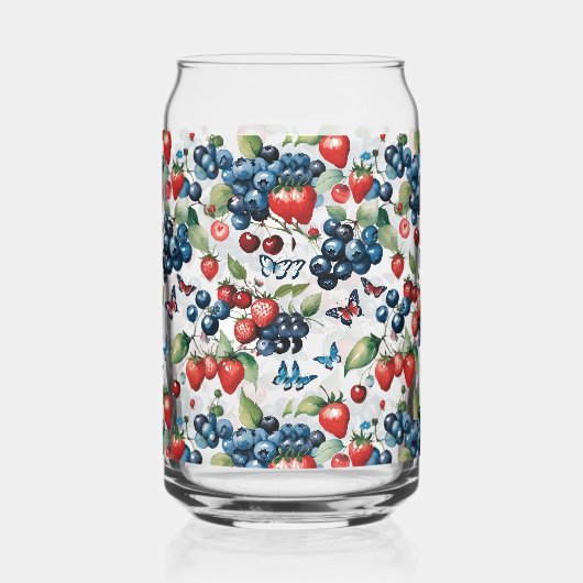 Aardbeien Met Bosbessen En Vlinders Blikvorm Glas (Links)