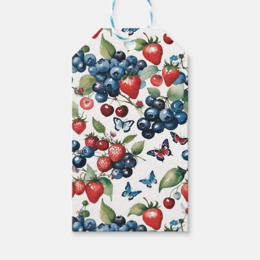 Aardbeien Met Bosbessen En Vlinders Cadeaulabel (Voorkant)