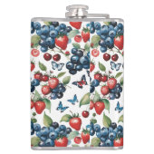 Aardbeien Met Bosbessen En Vlinders Heupfles (Achterkant)