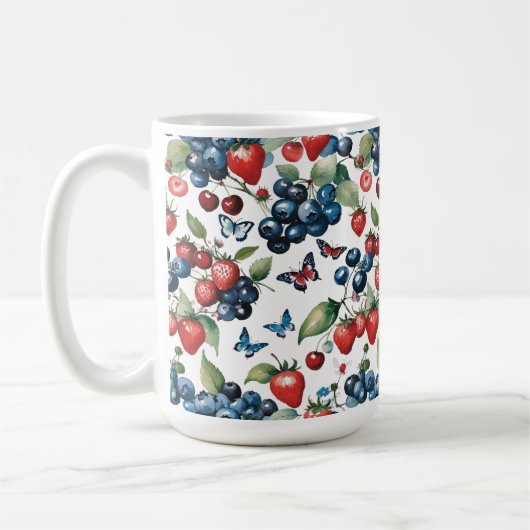 Aardbeien Met Bosbessen En Vlinders Koffiemok (Links)