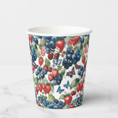 Aardbeien Met Bosbessen En Vlinders Papieren Bekers (Achterkant)