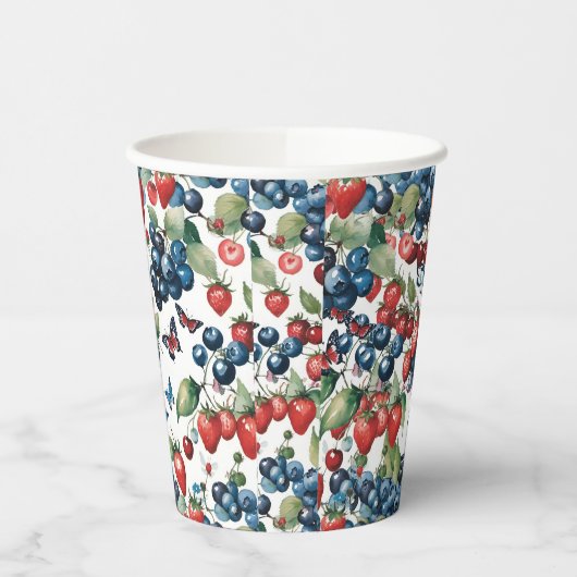 Aardbeien Met Bosbessen En Vlinders Papieren Bekers (Links)