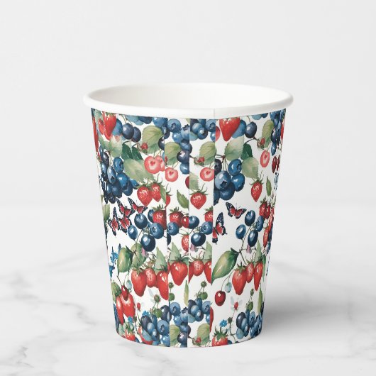 Aardbeien Met Bosbessen En Vlinders Papieren Bekers (Rechts)