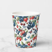 Aardbeien Met Bosbessen En Vlinders Papieren Bekers (Voorkant)