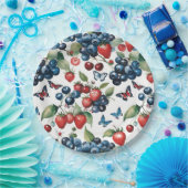 Aardbeien Met Bosbessen En Vlinders Papieren Bordje (Feest)