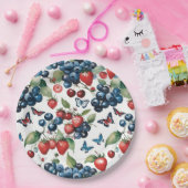 Aardbeien Met Bosbessen En Vlinders Papieren Bordje (Feest)