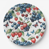 Aardbeien Met Bosbessen En Vlinders Papieren Bordje (Voorkant)