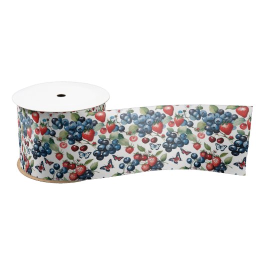 Aardbeien Met Bosbessen En Vlinders Satijnen Lint (Spoel)