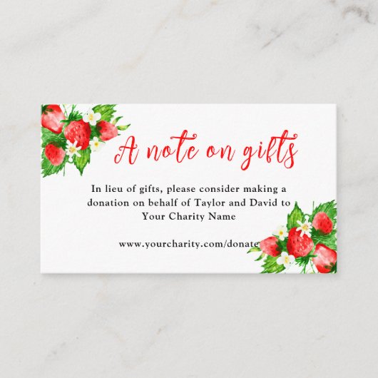 Aardbeien met gebladerte bruiloft Een notitie over Informatiekaartje (Voorkant)