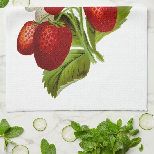 Aardbeien met groene bladeren, keukenhanddoeken en (Gevouwen)