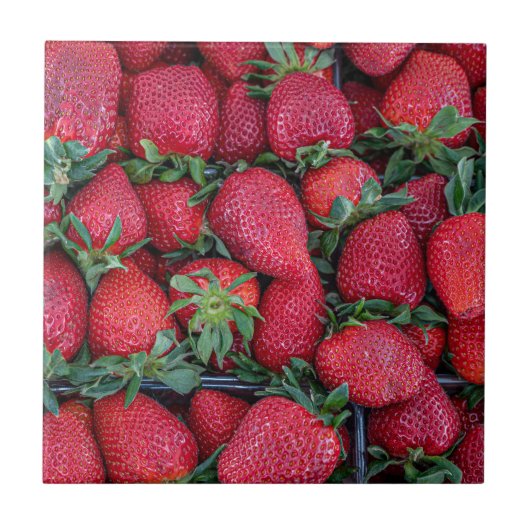 Aardbeien met groene bladeren tegeltje (Voorkant)