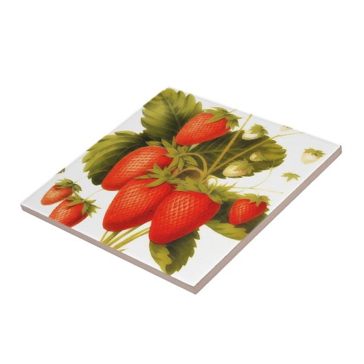  aardbeien met groene bladeren tegeltje (Zijkant)