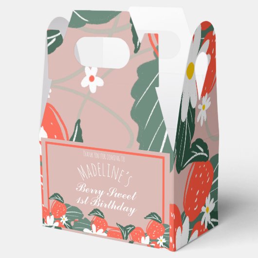 Aardbeien met hand getrokken botanische zeedagen bedankdoosjes (Geopend)