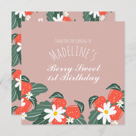 Aardbeien met hand getrokken botanische zeedagen bedankkaart (Voorkant / Achterkant)