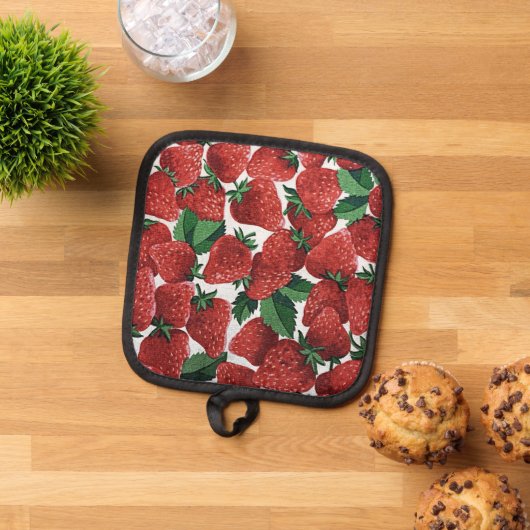 Aardbeien met room pannenlap (Top down)