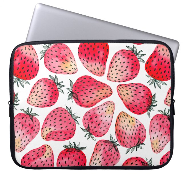 Aardbeien met waterverf en inkt naadloos laptop sleeve (Voorkant)
