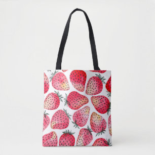 Aardbeien met waterverf en inkt naadloos tote bag