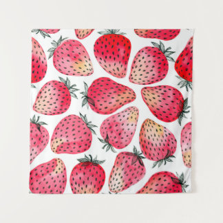 Aardbeien met waterverf en inkt naadloos wandkleed