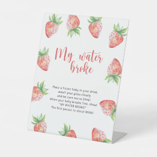 Aardbeien - mijn water brak spelrecord reclamebord met voetstuk