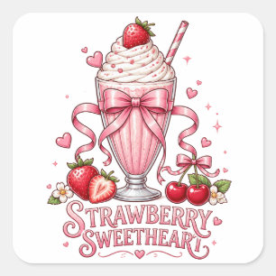 Aardbeien Milkshake Mooie Roze Dessert Zoete Trakt Vierkante Sticker