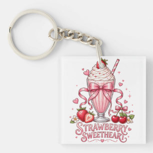 Aardbeien Milkshake Schattig Roze Dessert Zoete Tr Sleutelhanger