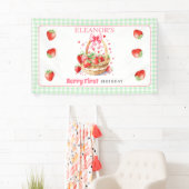 Aardbeien mint geruite Eerste Verjaardag Spandoek (Insitu)