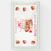 Aardbeien mint geruite Eerste Verjaardag Spandoek (Verticaal)