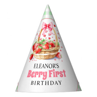 Aardbeien mintgroene Eerste Verjaardag Berry     Feesthoedjes