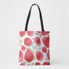 Aardbeien & Ombre Monogram + Rood & Groen Tote Bag