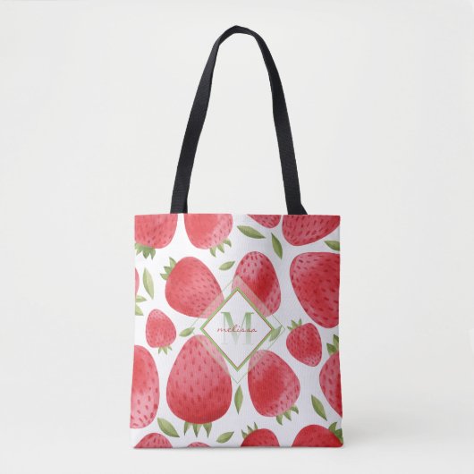 Aardbeien & Ombre Monogram + Rood & Groen Tote Bag (Voorkant)