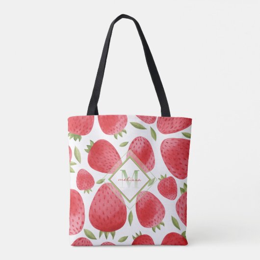 Aardbeien & Ombre Monogram + Rood & Groen Tote Bag (Achterkant)