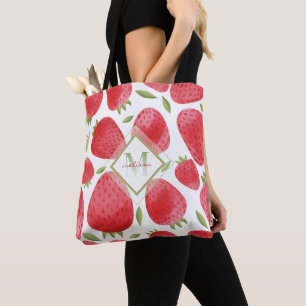 Aardbeien & Ombre Monogram + Rood & Groen Tote Bag