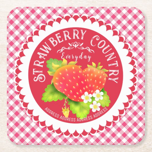 Aardbeien Onderzetters Rood Gingham (Voorkant)