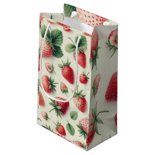 Aardbeien op Crème Waterverf Bessen Klein Cadeauzakje (Achterkant Gekanteld)