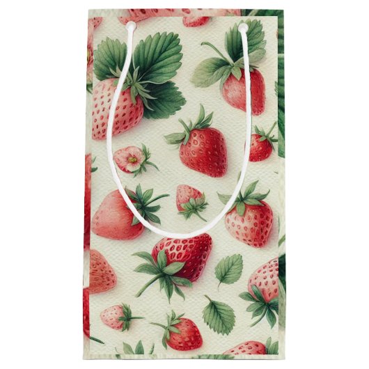 Aardbeien op Crème Waterverf Bessen Klein Cadeauzakje (Voorkant)