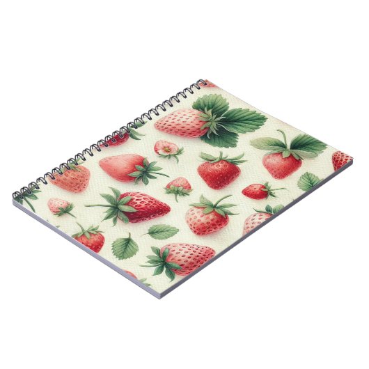 Aardbeien op Crème Waterverf Bessen Notitieboek (Linkerzijde)